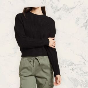 Elodie Crew Neck Rib Knit Sweater - Size XL - Black